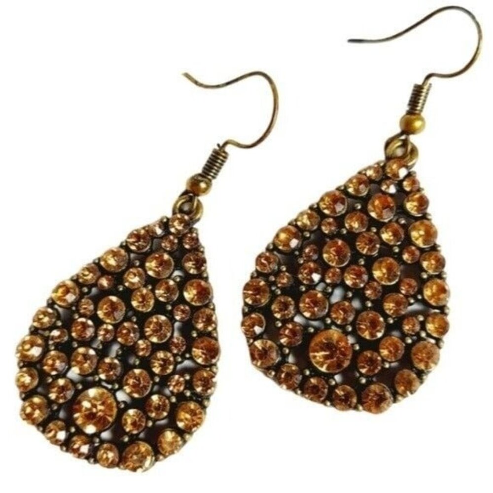 * Paparazzi Bronzed Toned Orange Rhinestone tear drop Dangle Earrings